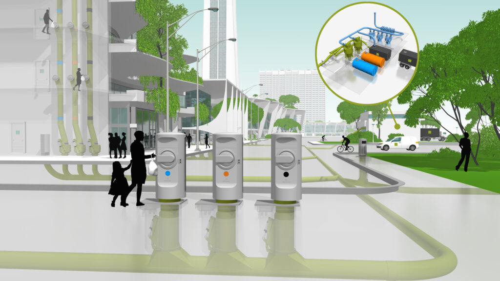 Figure 1: The illustration explaining how the Envac stationary vacuum waste collection system works